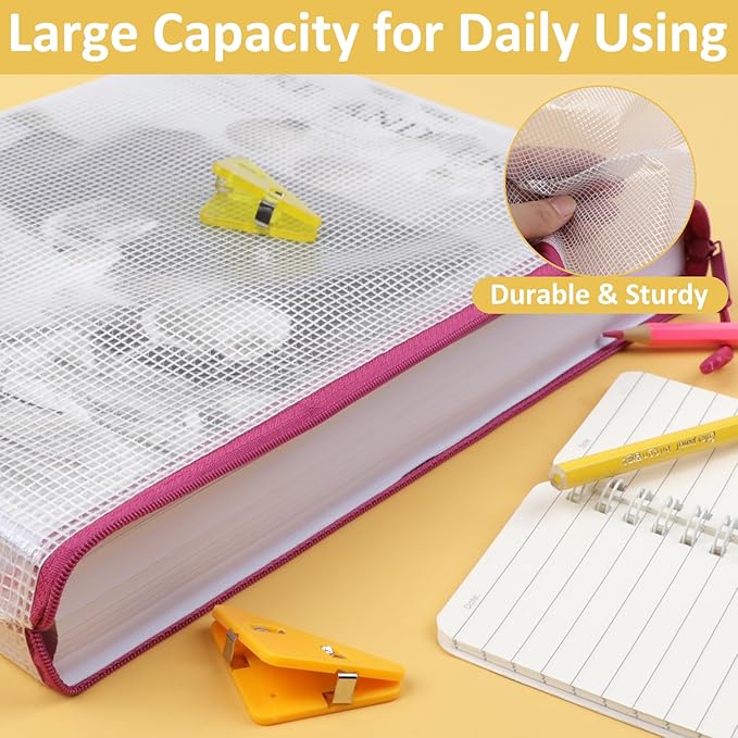 24pcs Mesh Zipper Pouch Bags A4 Zipper Bags for Classroom Organization, Waterproof Document Zipper Pouches for Cosmetics, Travel Storage File Bags for Office Supplie (Multicolored-8sizes 24PCS)