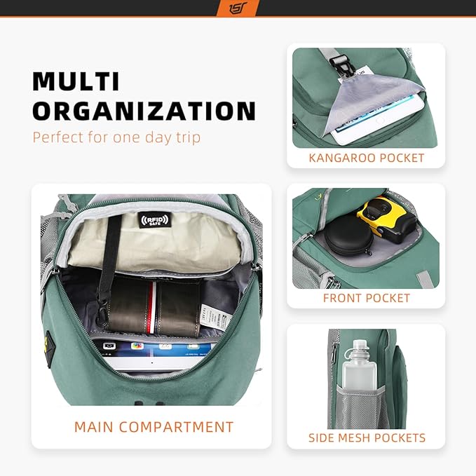 SKYSPER Sling Bag RFID Crossbody Sling Backpack Cross Body Shoulder Bag Travel Hiking Daypack for Women Men(Green)