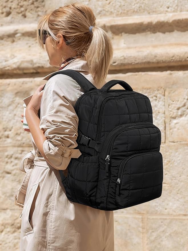 CLUCI Wrinkle-Resistant Laptop Backpack for Women, 17.3 Inch Anti Theft Travel Backpack, Puffer Quilted Work Backpack, Water Resistant College Bookbag with RFID