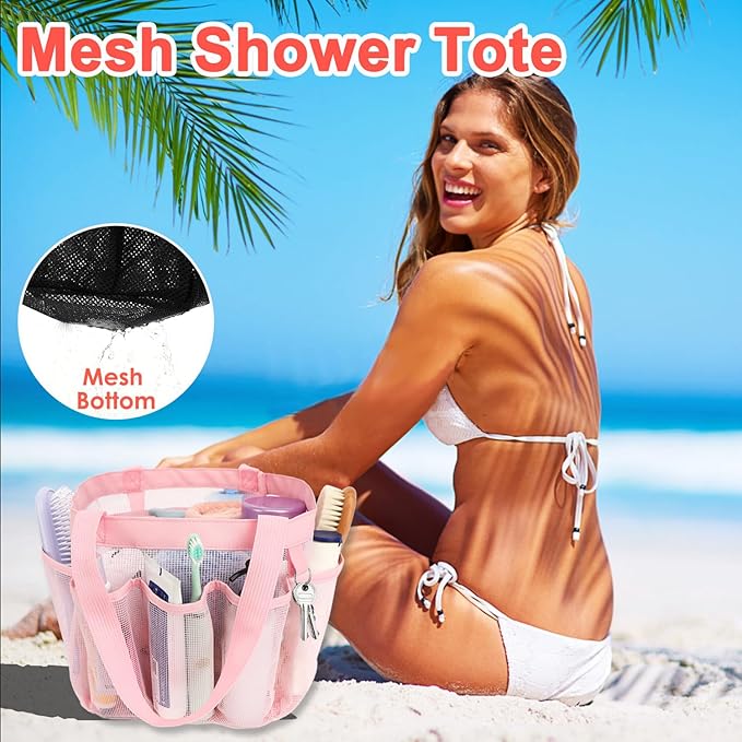 Fammart Mesh Shower Caddy Portable for College Dorm Room Essentials, 8-Pocket Large Shower Basket Tote Bag with 2 Handles for Toiletry, Bathroom, Beach, Camp, Gym