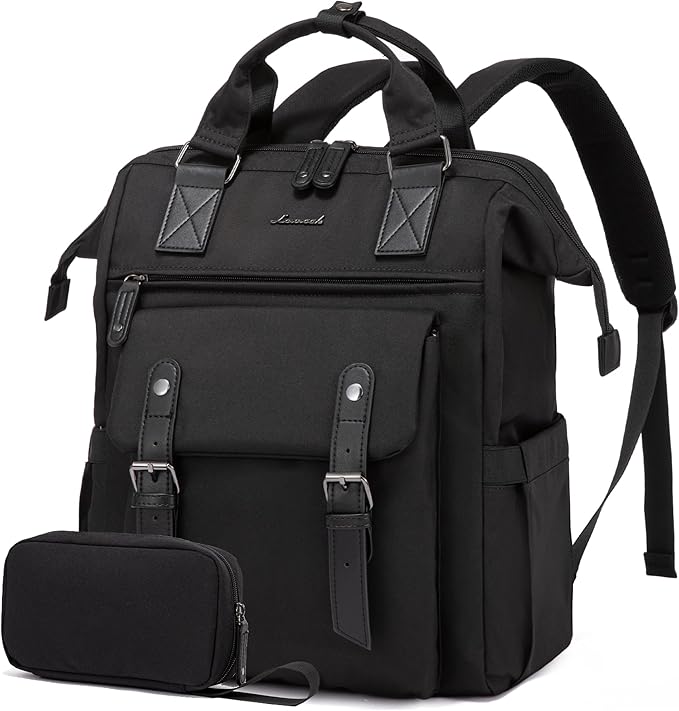 LOVEVOOK Laptop Backpack for Women, 15.6 Inch Work Business Backpacks Purse, Large Capacity Teacher Nurse Bag Work Travel Computer Backpacks, College Bookbag for School, Water Resistant Daypack, Black
