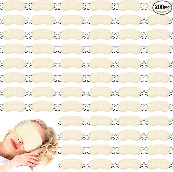 Tarpop 200 Pcs Eye Mask Sleeping Blindfold Eye Cover with Adjustable Strap for Games Party Team Building Travel Individually Wrapped Sleep Mask for Women Men (Gold)