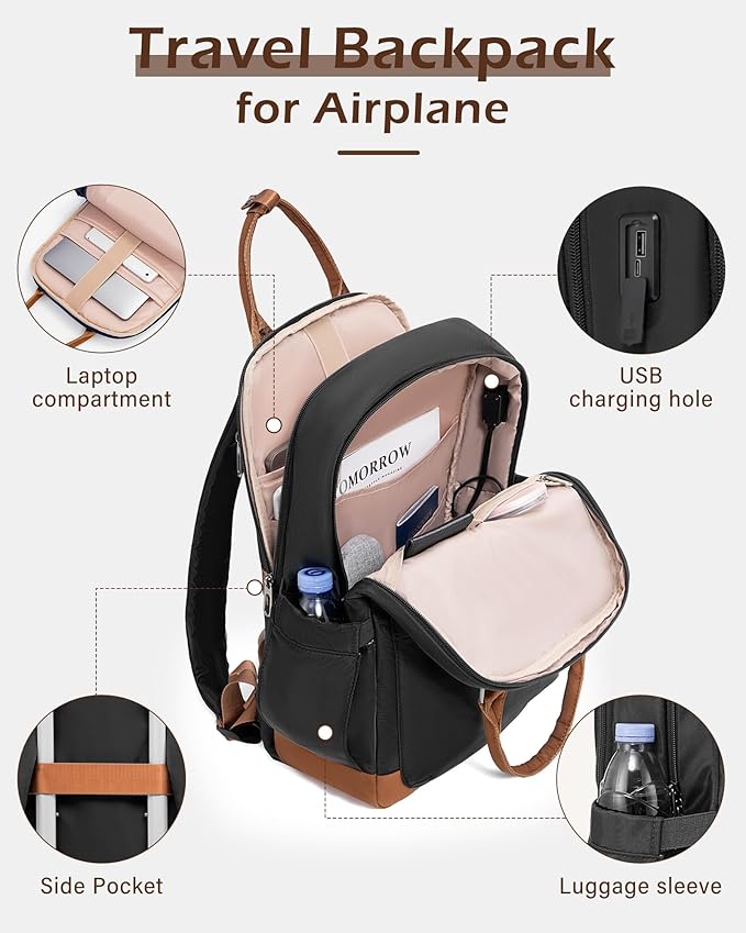 LONG VACATION Carry On Luggage Sets 3 Piece 20 Inch Suitcase Set, ABS+PC Hardshell Lightweight Travel Luggage with Spinner Wheels & YKK Zipper TSA Lock (20 INCH (BP/TB), BLACK-BROWN)