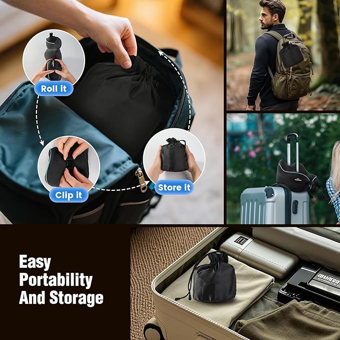 Teemour Neck Pillow for Traveling, Travel Neck Pillow for Airplane Memory Foam Travel Pillow for Flight Headrest Sleep with 360° Support Portable, Travel Essentials Design for Airplane, Car & Office