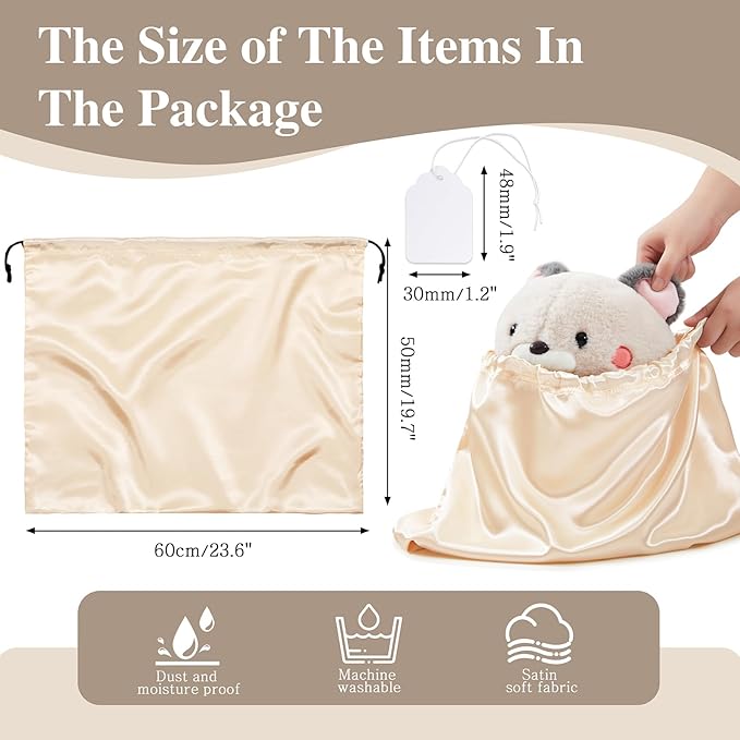 Ersmak 6 Pack Dust Bags for Handbags - Beige Silk Dust Cover Bag for Purses Shoes - Satin Drawstring Dustproof Bags for Travel Storage - 23.6 x 19.7 In