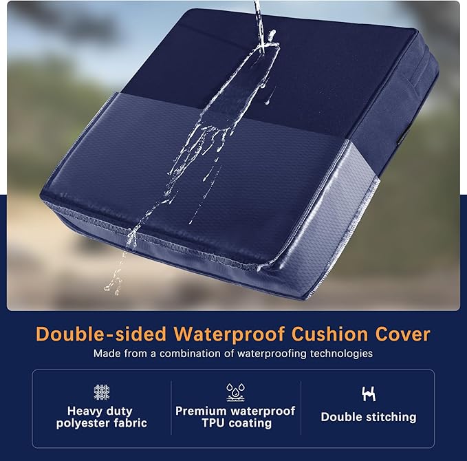 Favoyard Outdoor Seat Cushion Set 22 x 22 Inch Waterproof & Fade Resistant Patio Furniture Cushions with Removable Cover Deep Seat & Back Cushion with Tie Straps for Chair Sofa Couch