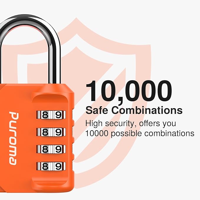 Puroma 1 Pack Combination Lock for Locker 4 Digit Outdoor Waterproof Padlock for School, Gym, Sports, Fence, Toolbox, Gate, Case, Outdoor, Hasp Storage, Cabinets (Orange)