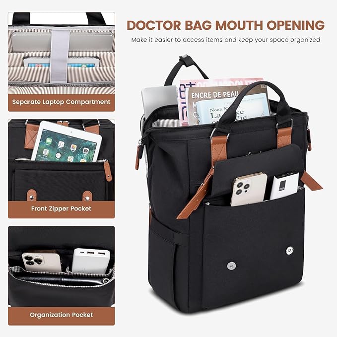 LOVEVOOK Laptop Backpack, Travel Bag with 17.3 inch Laptop Compartment, Water Resistant Teacher Nurse Doctor Work Bag, Anti-theft Daypack, Black Brown