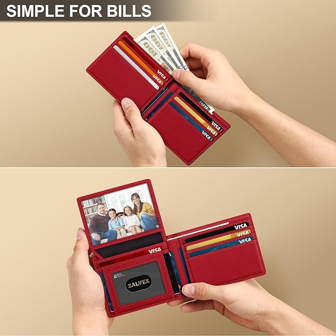 Wallet for Men Slim RFID Blocking Leather Credit Card Holder Wallet for 14 Cards, Bifold Minimalist Thin Wallet with 2 ID Windows & Cash Slot, Front Pockt Carteras Para Hombres, Birthday Gifts for Men
