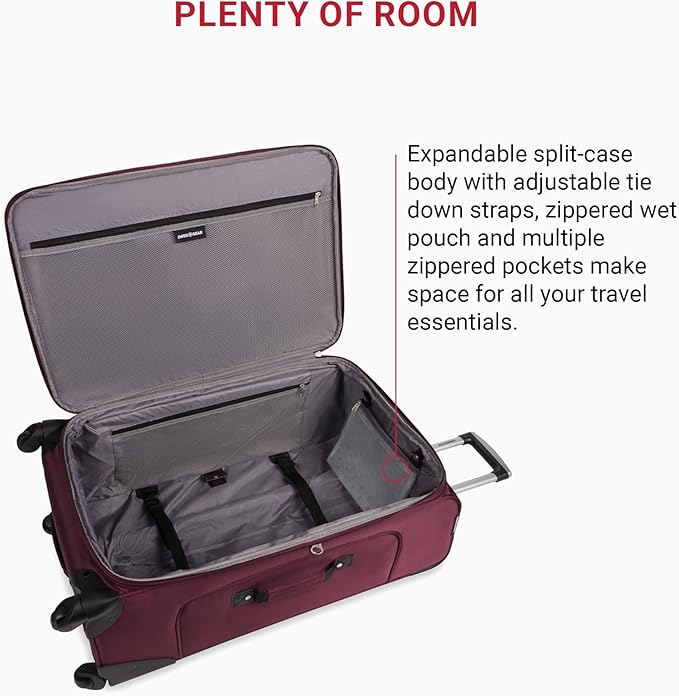 SWISSGEAR Sion Softside Expandable Spinner Luggage Durable Lightweight Travel Suitcase, Merlot, Checked-Large 29-Inch