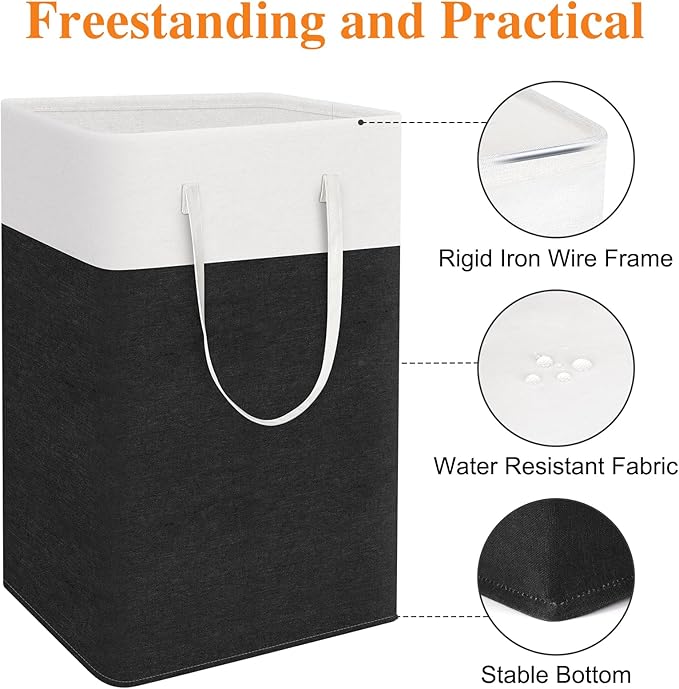 TasticTotes laundry basket 3-Pack, laundry hamper, Hamper with handles, collapsible laundry baskets, Waterproof dirty clothes hamper, Towel Storage for Home or Dorm, 88L-Black