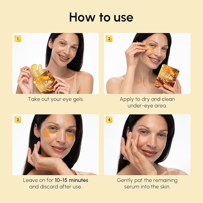 MAREE 24k Gold Glow Under Eye Gels for Dark Circles and Puffiness - Cooling Collagen & Hyaluronic Acid Skincare Gel Pads - Gold Eye Patches for Puffy Eyes and Dark Circles - Under Eye Masks