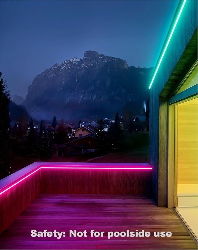 LED RGB Neon Rope Lights AC 120V, Expandable & Cuttable Bright Strip Lighting with Remote, Dimmable Color Changing, ETL Cold-Resistant & IP65 Waterproof for in&Outdoor, 10x20mm, 16.4FT