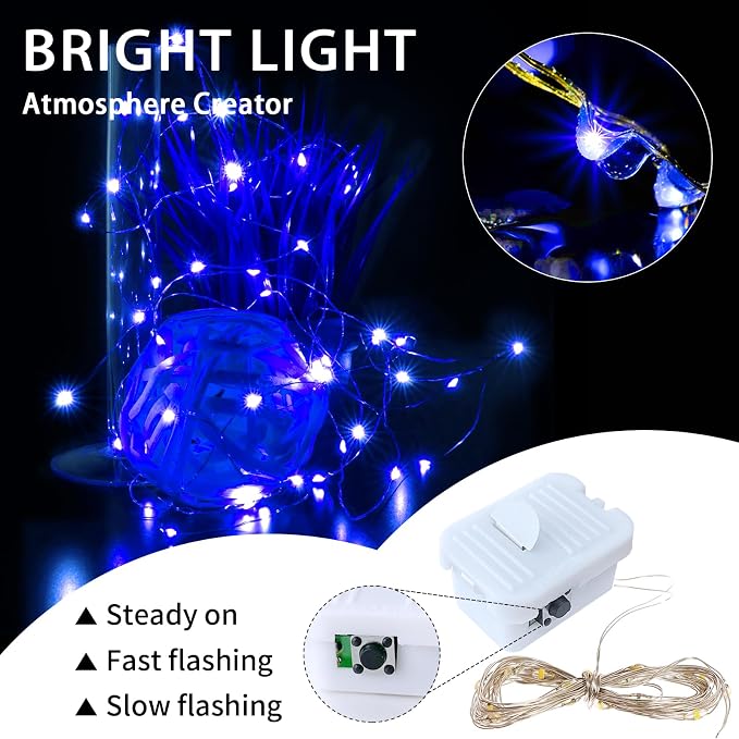 50 Pack Blue Fairy Lights Battery Operated, 7ft 20 LED Mini String Twinkle Lights for Easter Christmas Halloween Mason Jars Centerpiece Table Decorations (50, Blue)