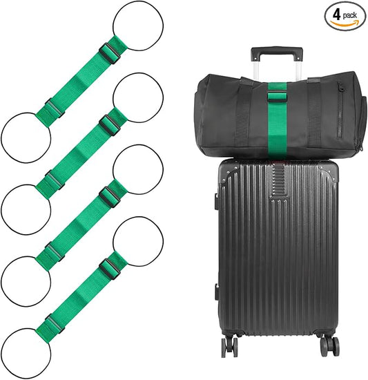 BILIONE Add a Bag Luggage Straps 4 Pack, Adjustable Bungee Elastic Belt to Connect Two Suitcases, Secure Carry On & Travel Essentials (Green)