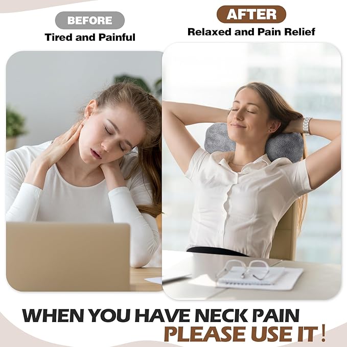 2 Pcs Neck Pillow for Recliner Headrest Pillow Bone Shaped Chair Plush with Adjustable Strap Neck Support and Pain Relief Curve Head Cushion for Car Travel Airplane (Grey and Brown)