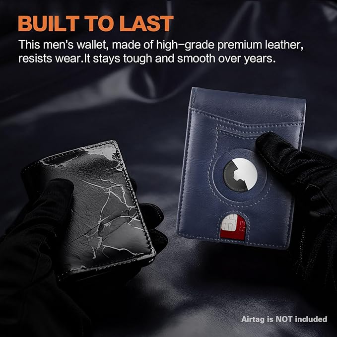 Wallet for Men Slim RFID Blocking Bifold,Minimalist Wallet Small Compact Front Pocket Credit Card Holder,Thin Mens Leather Wallets Smart Security With 2 ID Windows 1 Cash,Birthday Gifts for Men