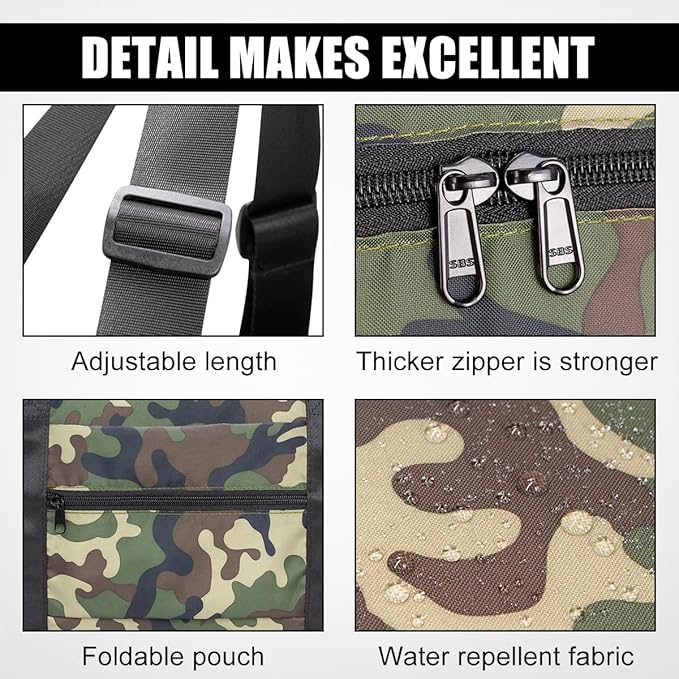 Small Duffle Bag for Men Women, Mini Gym Bag Foldable Travel Tote Carry On Luggage with Trolley Sleeve, Green Camo