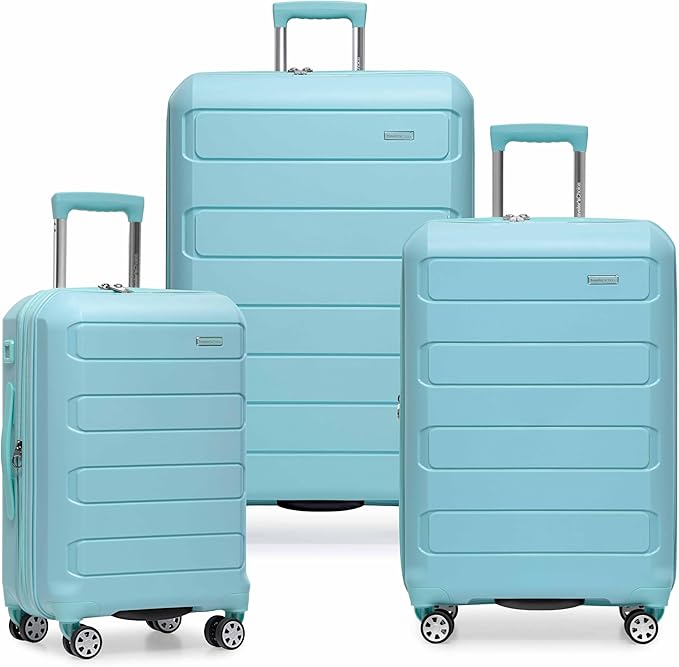 Traveler's Choice Pagosa Hardshell Expandable Luggage with Spinner Wheels, Baby Blue, 3-Piece Set (22/26/30)