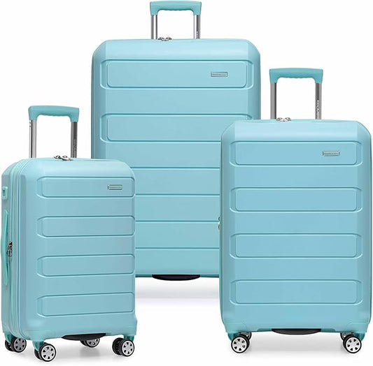 Traveler's Choice Pagosa Hardshell Expandable Luggage with Spinner Wheels, Baby Blue, 3-Piece Set (22/26/30)