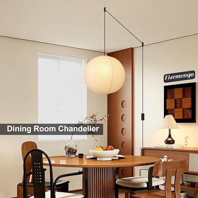 20in Paper Lanterns Plug in Hanging Lamp Off-White 19.7FT Cord | Rice Paper Lamp Lantern Pendant Light Large Globe Japanese Japandi Wabi Sabi Chandelier for Dining Living Room Bedroom 2 Pack