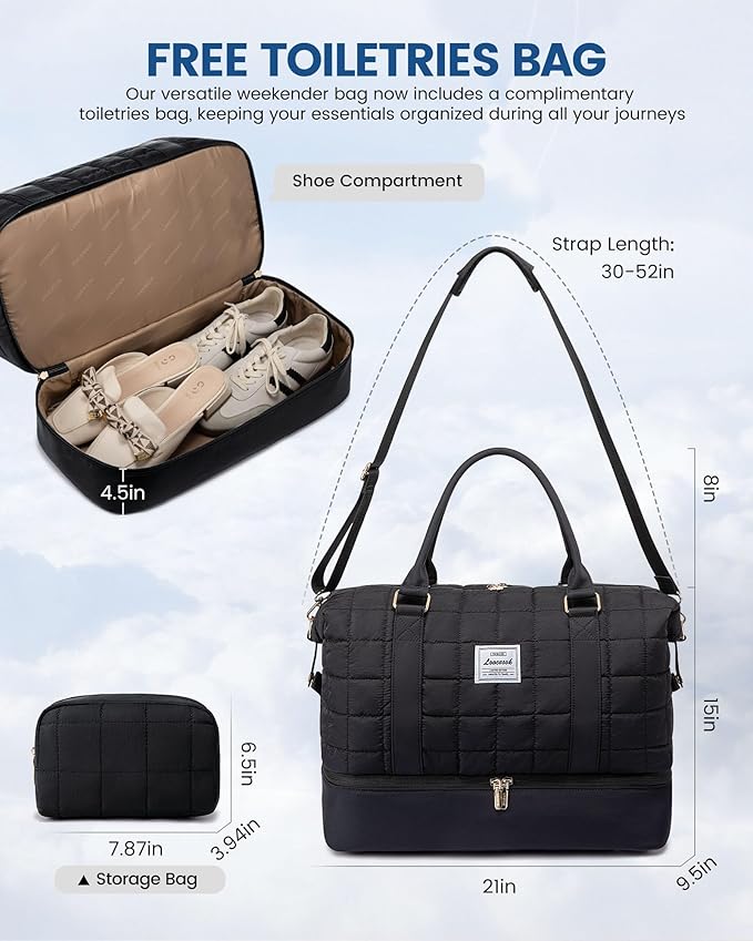LOVEVOOK Travel Duffle Bag with Shoe Compartments - Carry on Overnight Bag & Weekender Bags for Women, Yoga Gym Bag with Wet Pocket, 2Pcs Set