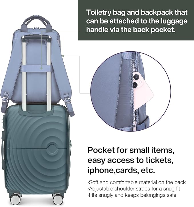 LARVENDER Carry On Luggage 22x14x9 Airline Approved, Expandable PP 20 inch Carry On Suitcases with Wheels, Lightweight Luggage Sets 3 Pieces for Women(GREY GREEN/20/BP/TB)
