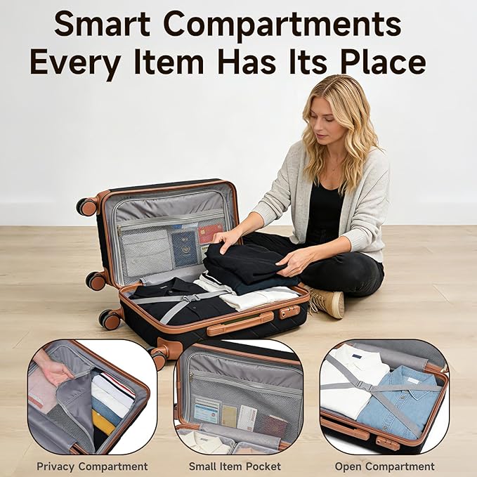 Lightweight hardside luggage sets Suitcases with Spinner Wheels YKK Zipper TSA Lock, ABS+PC hardshell 4 Piece Luggage Set for Weekend Getaways & Travel Business (14/20/24/28 Black)