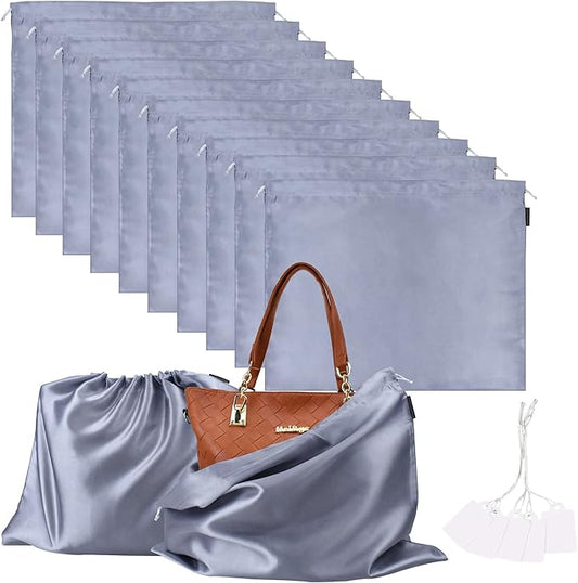 10 Pack Dust Bags for Purses and Handbags, Silk Dust Cover Storage Bag with Drawstring Travel Storage Pouch for Handbag Purse Shoes Boots (Gray, 19.6 × 15.7 in)