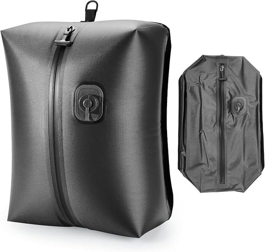 VJI Reusable Vacuum Bag for Travel, IPX8 Waterproof Compression Storage Bag for Luggage and Closet, Space Saving and Leakproof Packing Organizer (Black, With pump)
