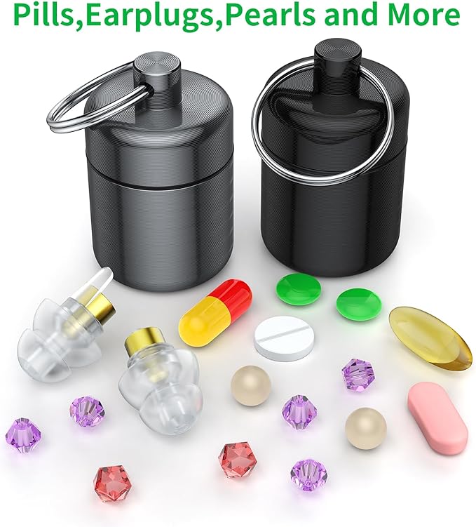 Ear Plug Carrying Case Keychain(2 Pack), Small Waterproof Metal Earplug Case Ear Plug Holder Container Great for Earplugs, Pills Case Pill Box and Jewelry Holder