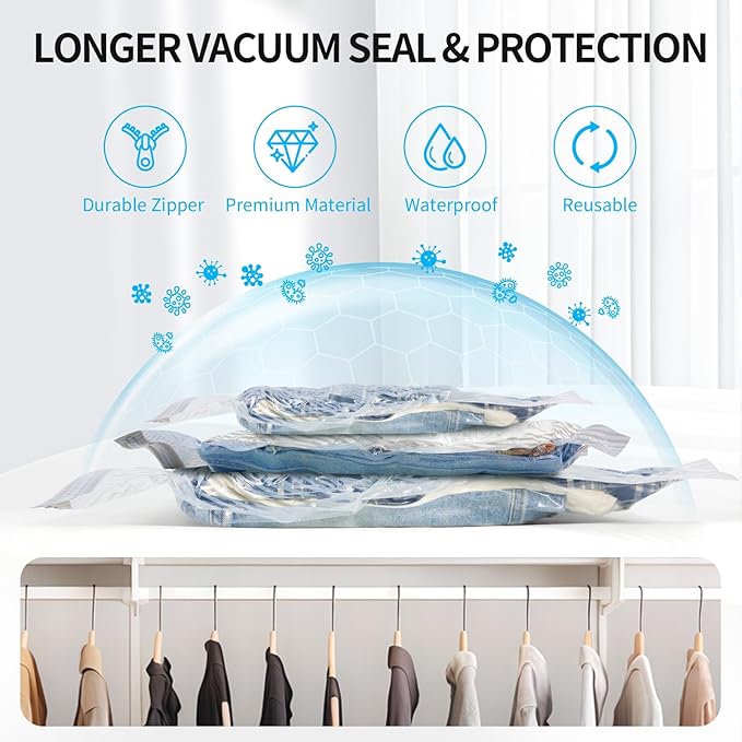 20 PCS Vacuum Seal Bags for Clothing with Electric Air Pump, Compression Space Saver, Vacuum Storage Bags for Luggage, Travel, Blankets, Pillows, Bedding and Moving, Hand Pump Included