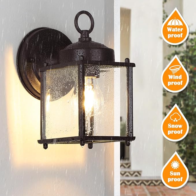 Outdoor Wall Lantern, Exterior Dark Chocolate Waterproof Wall Sconce Lighting Fixture, Front Door Wall Lamp with Clear Beveled Glass, 2 Pack