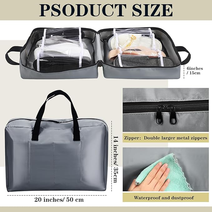 2 Pcs Travel Shoe Bag with Handle Organizer - Portable Luggage Storage Bag for Multiple Shoes (Light Gray, Beige)