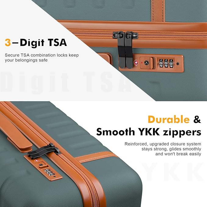 Luggage Sets 3 Piece with Spinner Wheels, Lightweight PC Hardside Suitcase with TSA Lock & YKK Zippers, 20 Inch Carry On Luggage with Travel Bag for Men and Women, Army Green