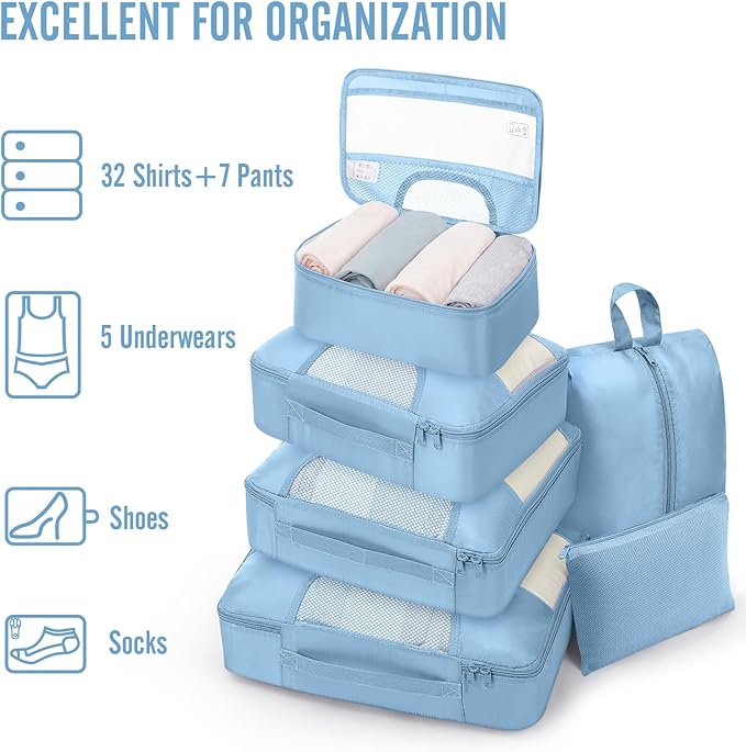 Veken 10 Set Packing Cubes for Travel Essential, Suitcase Organizer Bags in 4 Sizes, Carry-On Luggage Accessories with Large Laundry & Hanging Toiletry Bag, Must-Have for Airplane, Road Trip & Camping