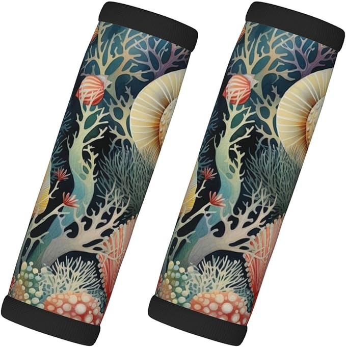 Luggage Handle Wraps Watercolor Ocean Shells Coral Luggage Identifiers Soft Neoprene Luggage Handle Wraps For Suitcase Trolley Handle Grip Cover 2 Pack Luggage Tags