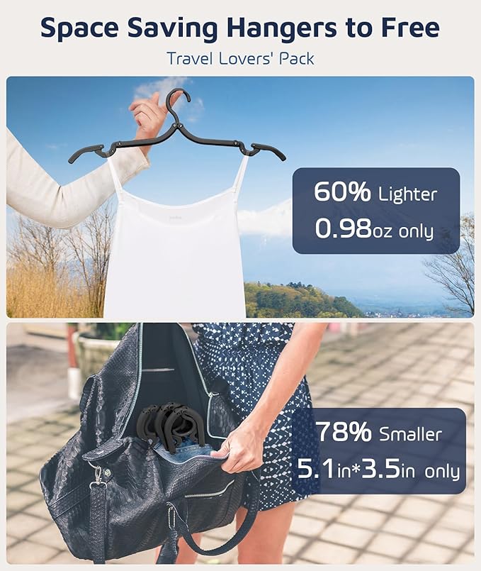 50 Pcs Travel Hangers, Cruise Ship Essentials Foldable Plastic Hangers Travel Essentials, Portable Cruises Must Haves 2026, for Suitcase, RV Camping Airplane, Black