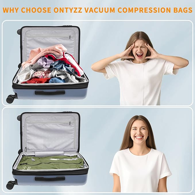 ONTYZZ Vacuum Bags for Travel, Reusable Vacuum Compression Bag, Recycled IPX8 Waterproof Space Saver Bag for Luggage/Camping/Home Storage (3 Pack with Air Pump-Green)