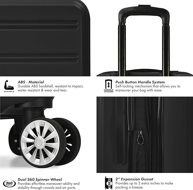 Travel Select Snowcreek Hardside Expandable Spinner Luggage Set w/USB Port, Black, 2-Piece