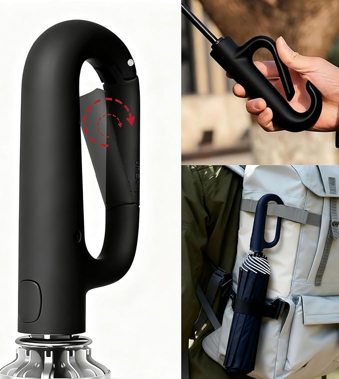 SIEPASA Travel Umbrella with Carabiner Handle - Windproof 10 Ribs Auto Open/Close for Rain & Sun Protection, Compact Portable Clip-on Backpack Design with Safety Reflective Strip.