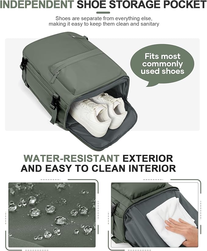 VGCUB Travel Backpack for Women Men for Spirit Airlines Personal Item Bag 18x14x8 Inches Laptop College Backpack,Waterproof Carry on Flight Approved Work Backpack,Large Army green