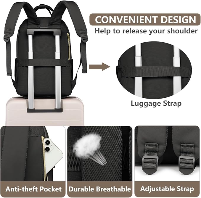 Laptop Backpack for Women Work Bag - Fits 18 Inch Laptop Bag Travel Work Backpack Anti-theft Bags with USB Charging Business Computer Waterproof Backpack Purse for Nurse Teacher Black