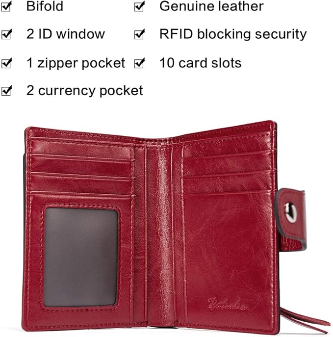 BOSTANTEN Women Leather Wallet RFID Blocking Small Bifold Zipper Pocket Wallet Card Case Purse with ID Window