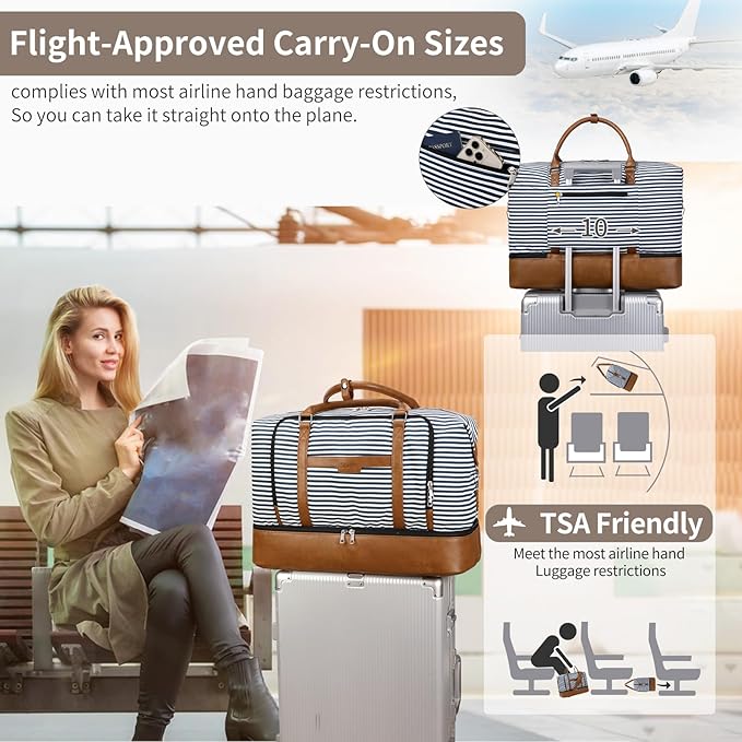Weekender Bag, Large Travel Duffel Bag for Women, Carry on Overnight Bag with Shoe Compartment and Toiletry Bags