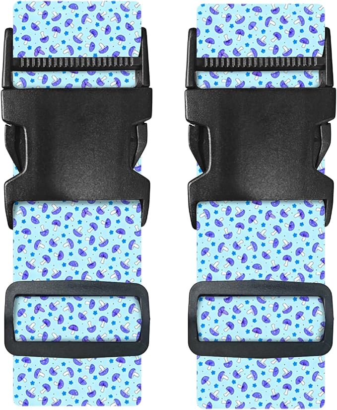 Nuxovilar Luggage Straps of 2 Set Small Blue Purple Mushrooms Pattern, 1.96x90.5 inches - Luggage Straps for Suitcases, Great for Nature Trips, Hiking, Leisure Travel