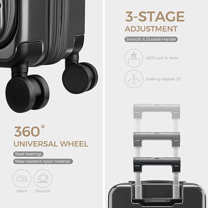 Carry on Luggage Top opening Suitcases, Expandable with Cup Holder and USB Charging Port,Lightweight with Front Pocket Rolling Suitcases with Spinner Wheels