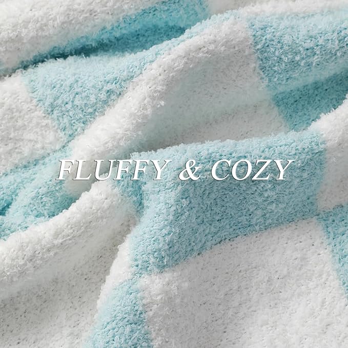 bearberry Fuzzy Checkerboard Grid Throw Blanket Soft Cozy Warm Microfiber All Season Blanket Decor for Couch Sofa Bed Travel Home (Baby Blue, 50''x60'')