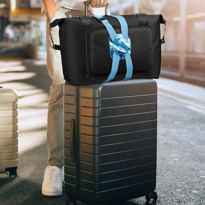 Luggage Strap, FINPAC Bag Bungee Suitcase Adjustable Elastic Strap Belt Travel Accessories with Anti-Pinch Buckle, Easy to Travel, Long Use Life (Sandy Wave)