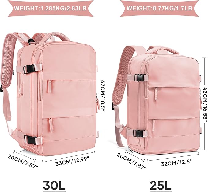 coowoz Large Travel Backpack For Women Men,Carry On Backpack,Hiking Backpack Waterproof Outdoor Sports Rucksack Casual Daypack Travel Essentials Pink